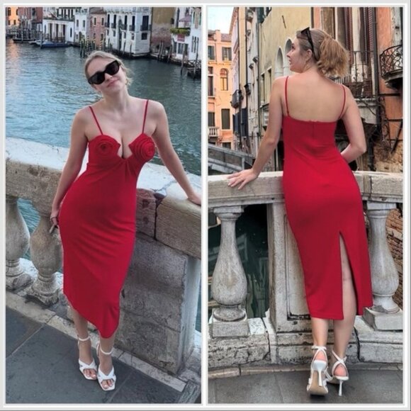 MAGDA BUTRYM H&M ROSE-APPLIQUÉD STRAPPY DRESS SIZE S - Picture 7 of 16